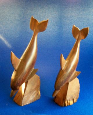 Dolphin Pair / Antique Carved Wooden Sculpture Figure photo