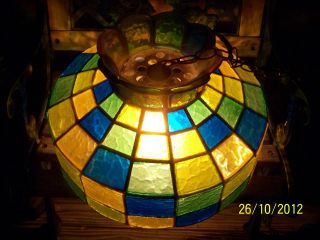 Hanging Swag Lamp Pool Table Light Plastic Multicolor Ultra - Chic Cool 1970 ' S photo