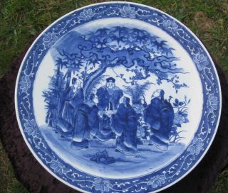 Large Antique Round Blue And White Japanese Imari Platter photo