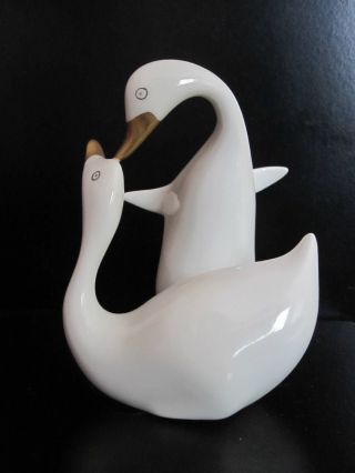 Ceramic Pottery Porcelain Swans Handpainted photo