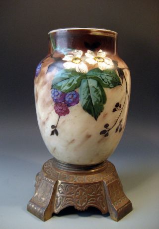 A Victorian Hand Painted Opaline Glass Oil Lamp Ca.  Second Half 19th Century photo