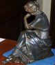 Antique Figurine (woman Resting Beside Lyre) - Bronze Finish - Heavy Patina Metalware photo 1