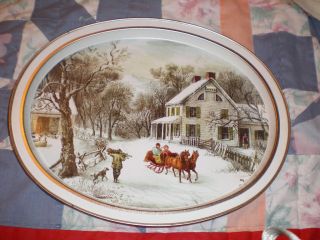 Vtg Currier & Ives American Homestead (winter) Tray photo