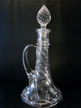 19th C Unique Blown Spiral Twist Decanter With Applied Handle photo