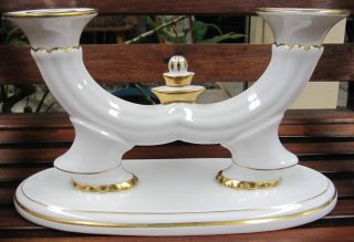 Stunning Vintage Porcelain White & Gold Trim Austrian Candle Holder photo