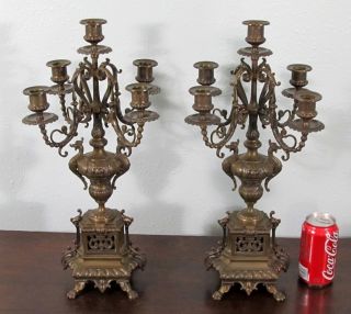 Pair Of Antique French Neogothic Bronze Candelabra Neo Gothic Candlesticks photo