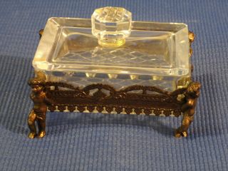 A Late Gilt Metal Mounted Cut Glass Dressing Table Box And Cover photo