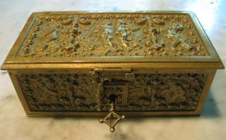 Antique Jewelry Casket Box - Cherubs - Lock & Key photo