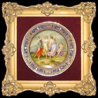 19 Century Royal Vienna Framed Porcelain Plate Hand Painted photo