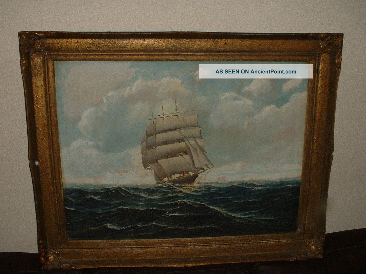 Very Old Oil Painting,  { Sailboat On The Open Sea,  Is Signed,  Frame} Antique Other photo