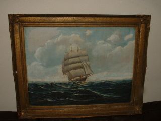 Very Old Oil Painting,  { Sailboat On The Open Sea,  Is Signed,  Frame} Antique photo