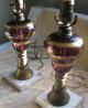 Pair Of Rare Amethyst Whale Oil Lamps Hand - Painted In 14k Gold Lamps photo 1
