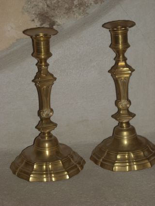 Antique Peer Of Candlesticks In Brass Late 19th photo