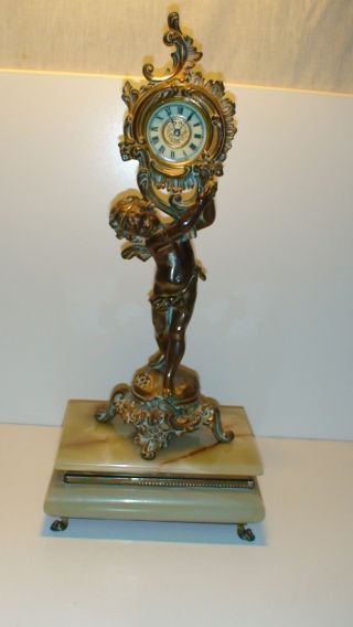 Bronze Cherub Clock With Onyx Box photo