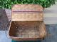 Old Woven Wood Picnic Basket - Brass Hinges,  Brass Front Latch & Woven Top Boxes photo 1