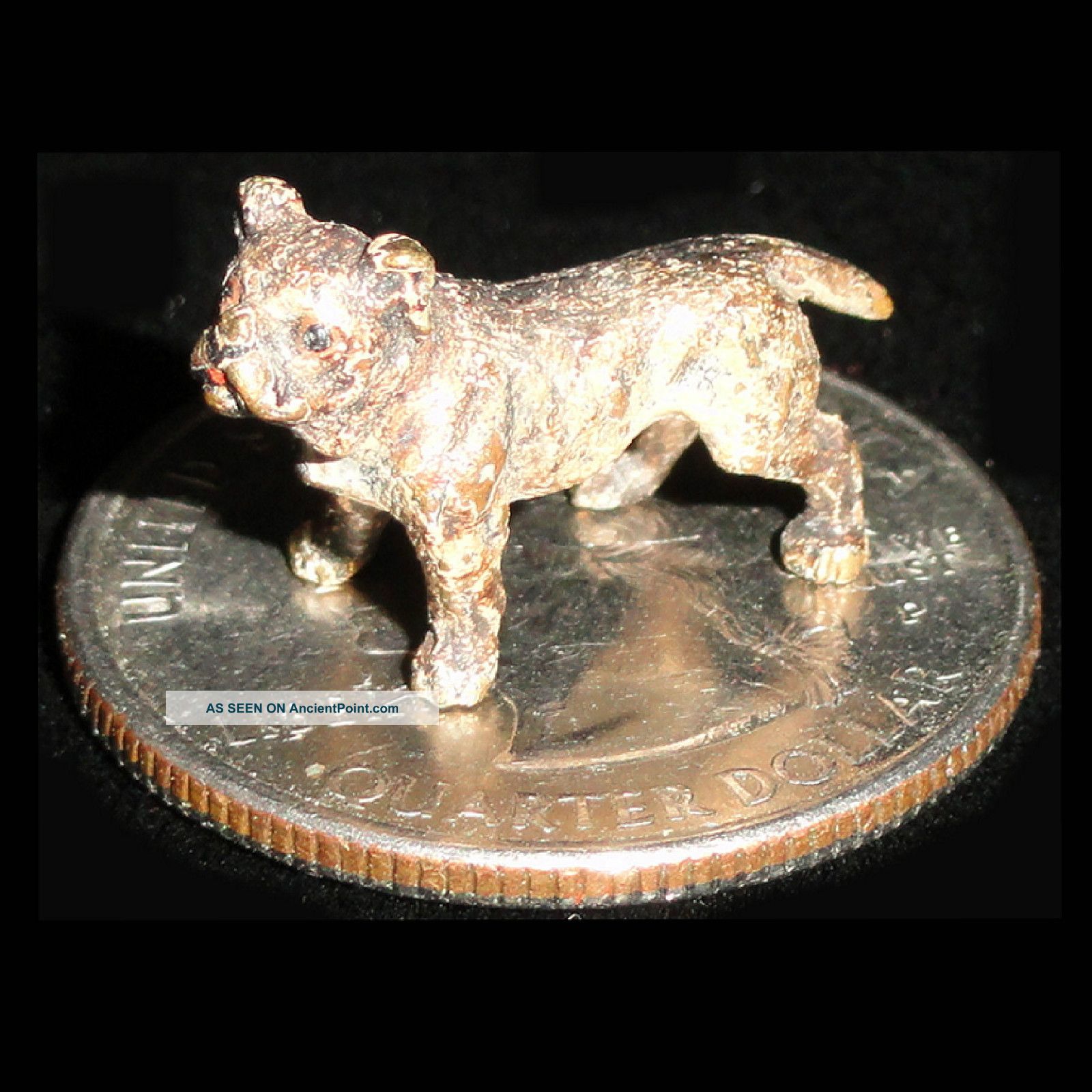 Cold Painted Bronze Micro Miniature English Bulldog Canine Dog Figurine C1890 Metalware photo