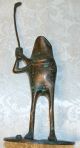 Bronze Metal Golfing Frog Standing Lily Pad Stocking Stuffer Paperweight Mint Metalware photo 2