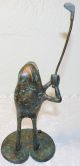 Bronze Metal Golfing Frog Standing Lily Pad Stocking Stuffer Paperweight Mint Metalware photo 4