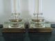 Pair Of Tall Antique Vintage Crystal Glass Column Brass Base Table Desk Lamps Lamps photo 1