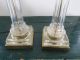 Pair Of Tall Antique Vintage Crystal Glass Column Brass Base Table Desk Lamps Lamps photo 6