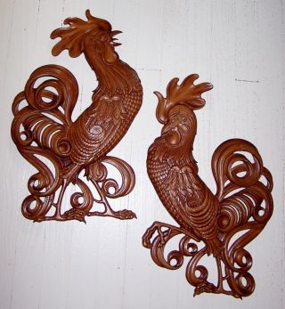 Antique Roosters Vintage Roosters Metal Wall Hangings By Searcy 1960 ' S photo