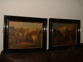 2 Old Oil Paintings,  { Women Are Feeding Chickens,  Signed,  Great Frames} Antique photo