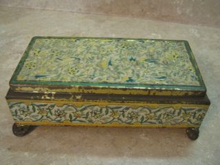 Antique Fricke & Nacke West Germany Tin Box Footed Painted Vtg/old Metal photo