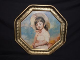Antique Embossed Picture Of Little Girl Peach Dress On Metal Wall Hanging photo