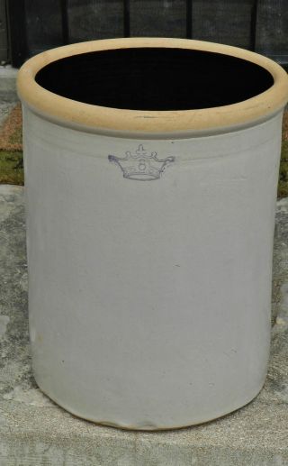 Antique Stoneware Crock 8 Blue Crown Rare Early 1900 ' S photo