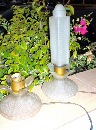 2 Vtg Art Deco Torpedo Bullet Skyscraper Lamp Art Deco Bases &1 Top Steeplechase photo