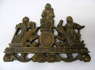 Antique Dutch Vintage Brass Crown Trim Pediment Piece photo