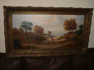 Old Oil Painting,  { Sheperd With Grazing Sheep,  Is Signed,  Frame } Antique photo