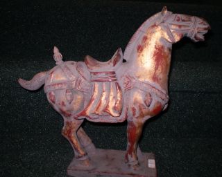 Antique,  China,  Hand - Curved Wooden Horse Statue photo