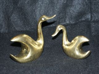 Pair Of Ornate Him & Her Antique Brass Geese Vintage Deco Style photo