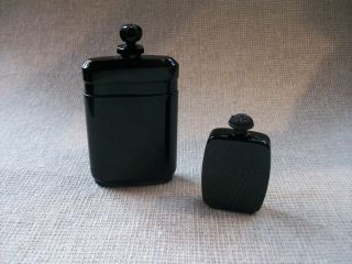 Pair Antique Black Glass Perfume Bottles France photo