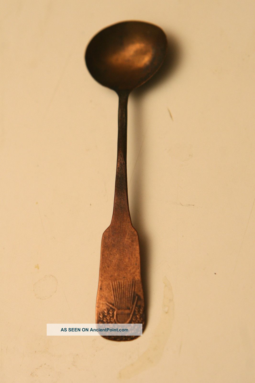 Antique Decorative Arts Metalware Copper Etched Sugar Spoon Metalware photo