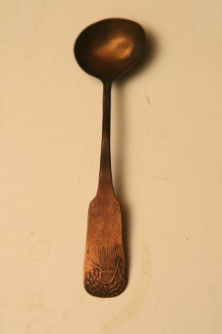 Antique Decorative Arts Metalware Copper Etched Sugar Spoon photo