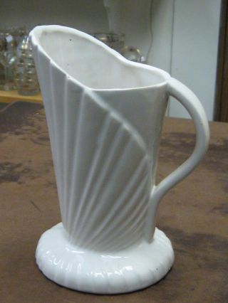 Glazed Ecru Stoneware Art Pottery Deco Style Pitcher Vase Unbranded W/ Handle photo