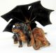 Cold Painted Vienna Bronze Dog Miniature,  2 Dogs Under Umbrella Metalware photo 1