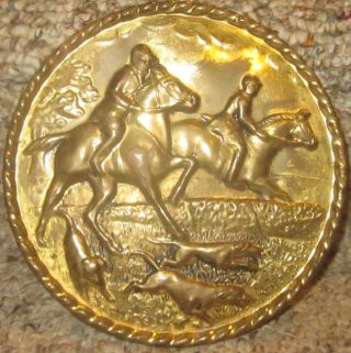 Fox Hunt Hunting Mediumsmall Brass Wall Hanging Plate 2 photo
