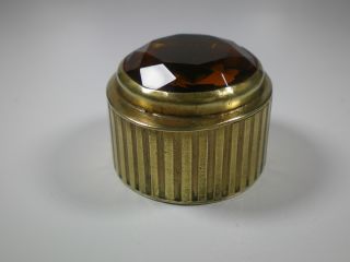 Vintage Fine Italian Brass Jeweled Top Round Pill Box photo