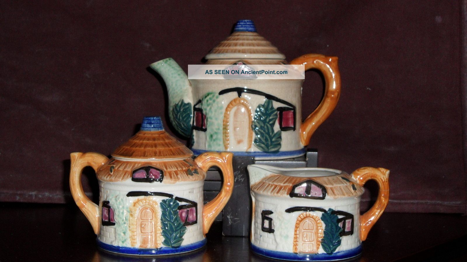 Antique Cottage Tea Pot,  Creamer & Sugar Bowl Teapots & Tea Sets photo