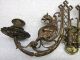 Antique Set Victorian Piano Candle Holders Figural Dragons Sconce Rustic Brass Lamps photo 2