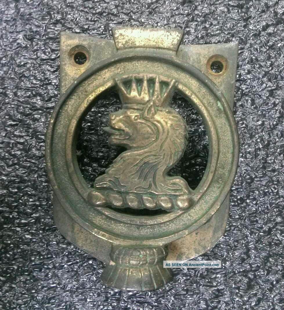 Antique Brass Lion Head Door Knocker Made In Scotland Metalware photo