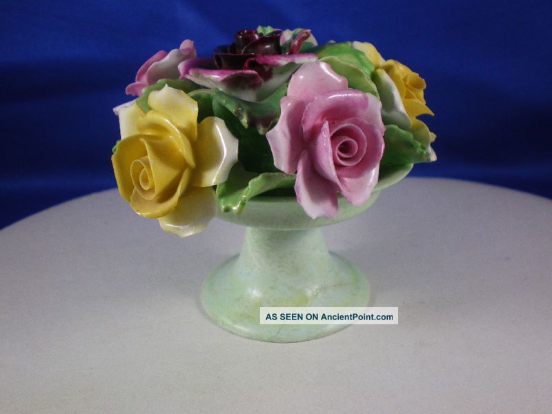 English Denton Porcelain Decorative Floral Pedestal Figurines photo