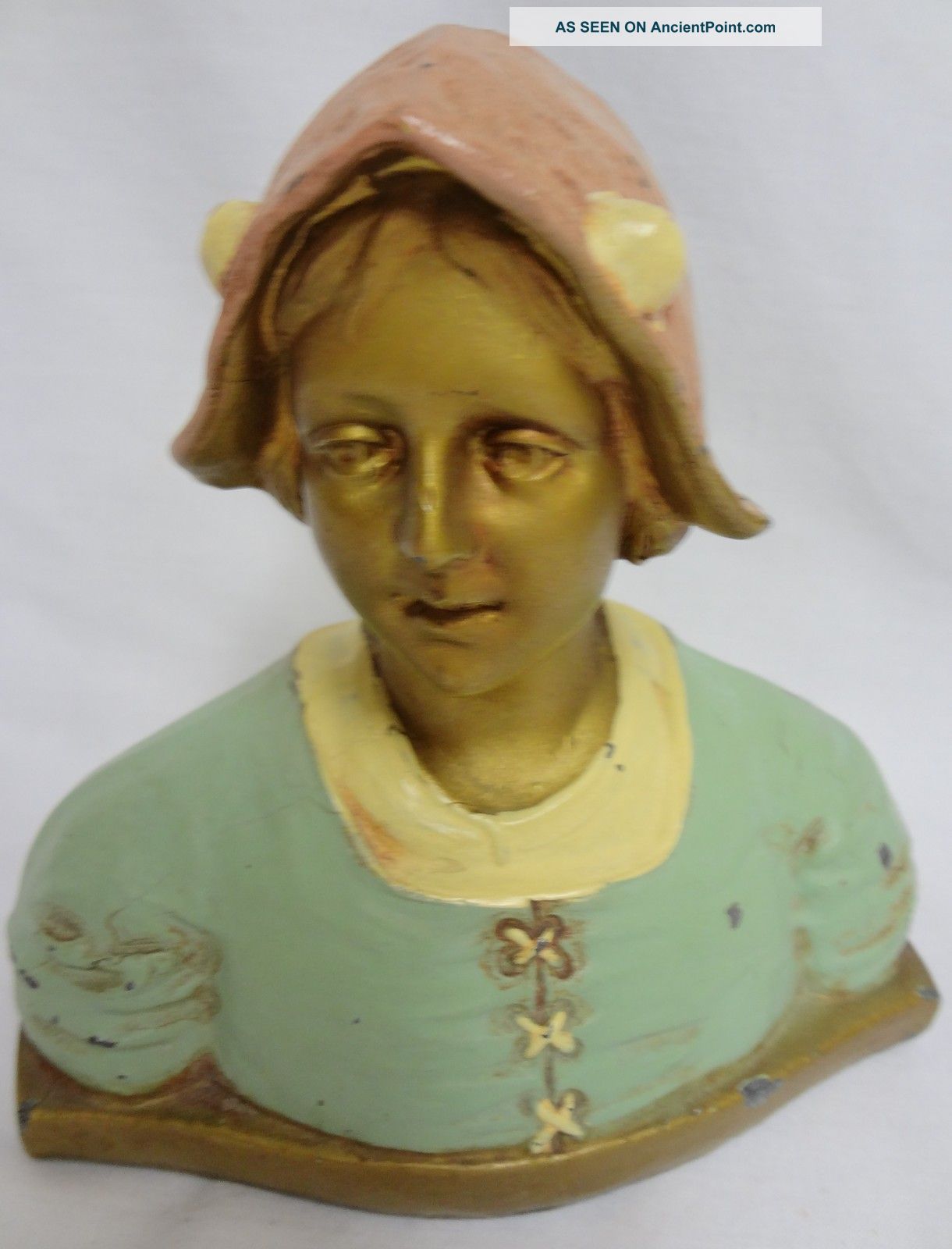 Antique Cast Iron Hand Painted Dutch Woman Lady Bust - Awesome Metalware photo