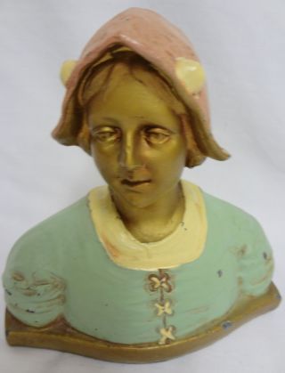 Antique Cast Iron Hand Painted Dutch Woman Lady Bust - Awesome photo