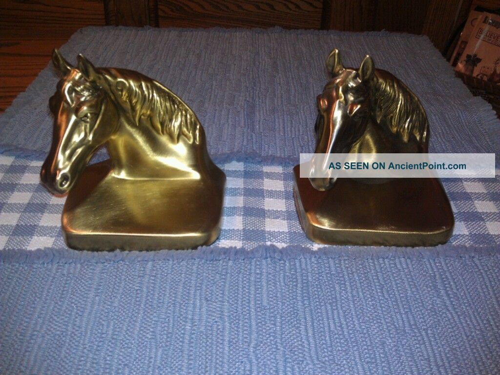 Pair Of Pw Craftsman Brass Horse Bookends Guc Metalware photo