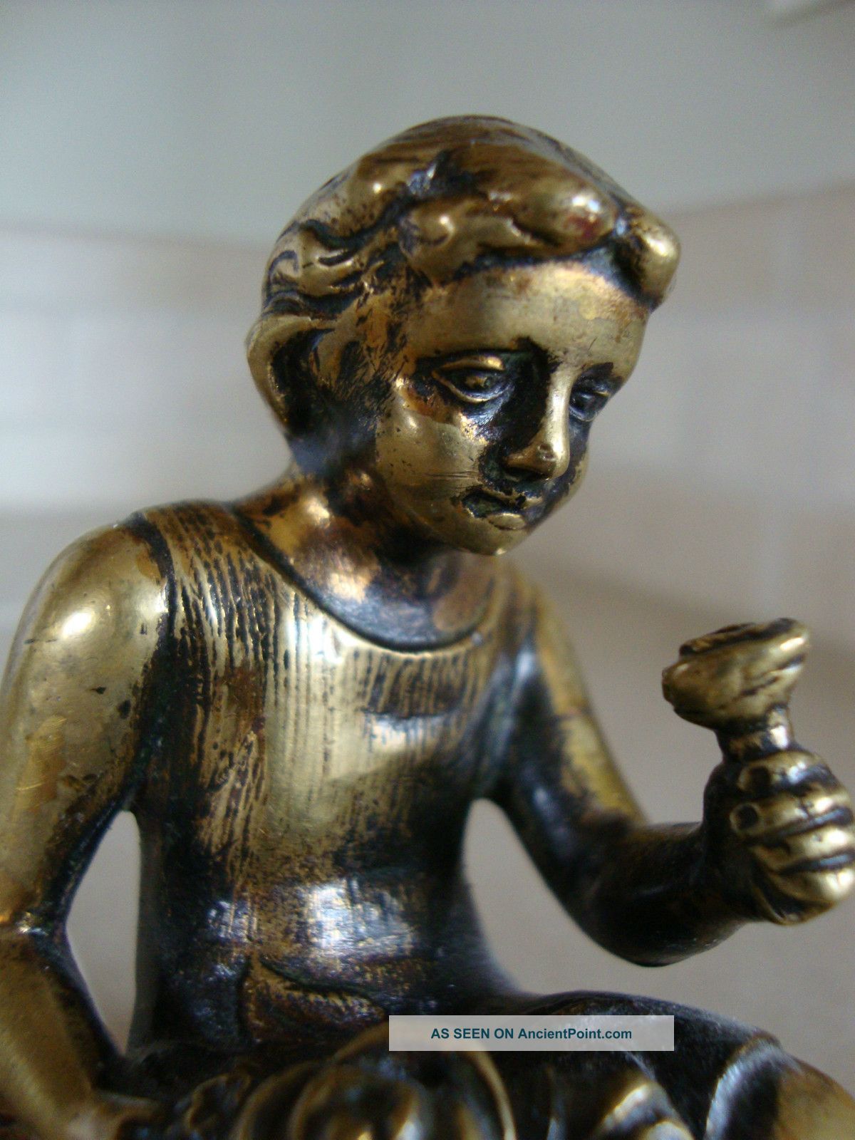 Antique Art Nouveau Bronze Child Flower Paperweight Figurine Brass Rose Statue Metalware photo