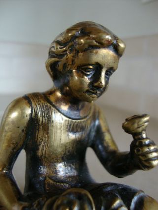 Antique Art Nouveau Bronze Child Flower Paperweight Figurine Brass Rose Statue photo